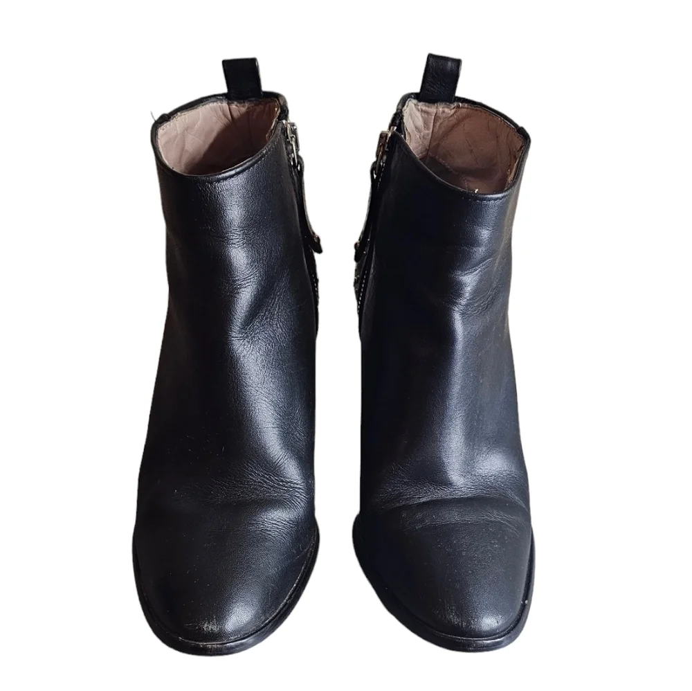 Zara black Studded Women's bootie Shoes 3.5" Chunk Heel Zipper Closure EU 39 - Picture 6 of 13